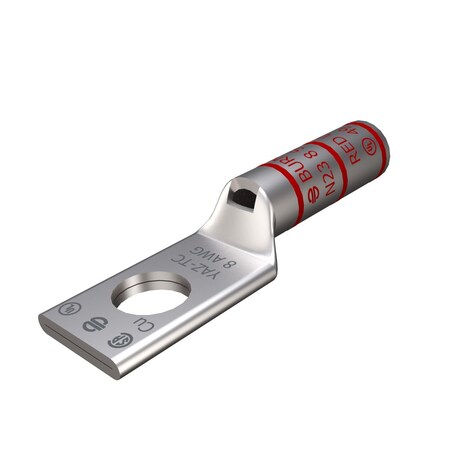 Burndy Copper Compression Lug, 1 Hole w/ Inspection Window, 8 AWG, 1/4" Stud, YAZ8CTC14